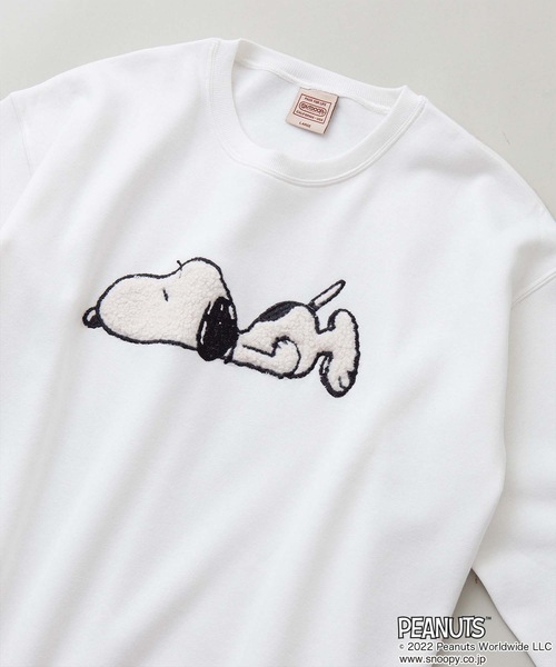 PEANUTS（ピーナッツ）の「【 PEANUTS/ピーナッツ】スヌーピー コラボ ヘビーウェイト 裏起毛 ビッグシルエット　スウェット トレーナー（スウェット・メンズ・ホワイト/スミクロ/ダークグリーン/ベージュ/オフホワイト・MEDIUM/LARGE/X-LARGE）」の8枚目の写真
