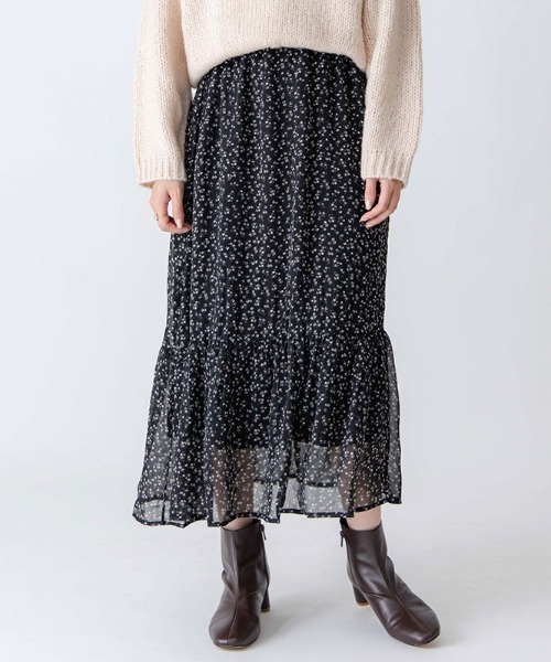 flower(フラワー)の「シックティアードスカート(スカート・レディース・ブラック/アイボリー・FREE)」の1枚目の写真
