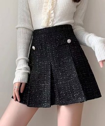 パール釦ツイードプリーツミニスカート
