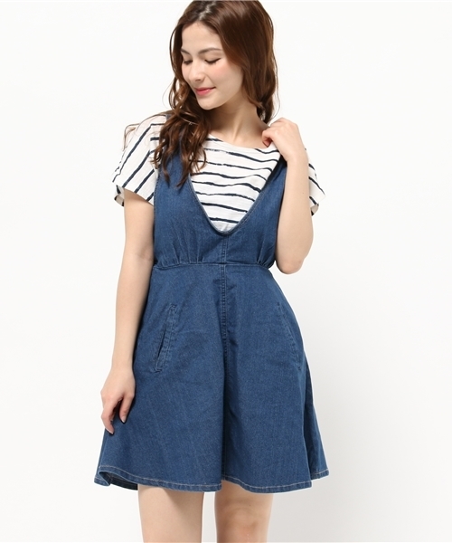 one after another NICE CLAUP(ワンアフターアナザーナイスクラップ)の「【ナイスクラップ】深Vネックジャンパースカート(ワンピース・レディース・ブルー/ネイビー/ブラック・FREE)」の16枚目の写真