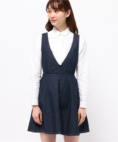 one after another NICE CLAUP(ワンアフターアナザーナイスクラップ)の「【ナイスクラップ】深Vネックジャンパースカート(ワンピース・レディース・ブルー/ネイビー/ブラック・FREE)」の6枚目の写真
