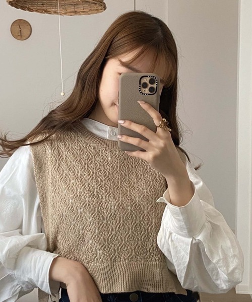 archives(アルシーヴ)の「【EC限定アイテム】透かし編みベスト+シワ加工シアーワンピース/(ワンピース・レディース・グリーン系その他/ピンク/オフホワイト・MEDIUM)」の12枚目の写真