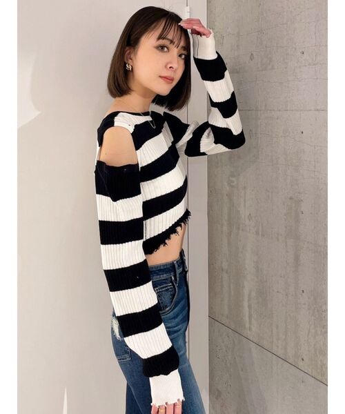 GYDA（ジェイダ）の「2WAYショルダーニットトップス（ニット/セーター・レディース・ブラック/その他1・FREE）」の6枚目の写真