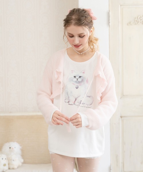 DearMyLoveRose(ディアマイラブローズ)の「オリジナル柄指穴チュニックロンT(Tシャツ/カットソー・レディース・ベビーピンク/ダークブラック/ブラック/ホワイト×ホワイト/ブラック×ホワイト・FREE)」の3枚目の写真