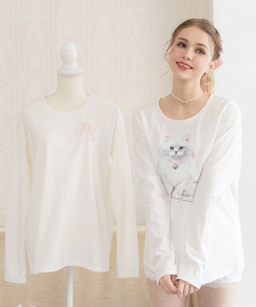 DearMyLoveRose(ディアマイラブローズ)の「オリジナル柄指穴チュニックロンT(Tシャツ/カットソー・レディース・ベビーピンク/ダークブラック/ブラック/ホワイト×ホワイト/ブラック×ホワイト・FREE)」の8枚目の写真