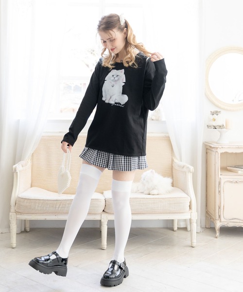 DearMyLoveRose(ディアマイラブローズ)の「オリジナル柄指穴チュニックロンT(Tシャツ/カットソー・レディース・ベビーピンク/ダークブラック/ブラック/ホワイト×ホワイト/ブラック×ホワイト・FREE)」の14枚目の写真