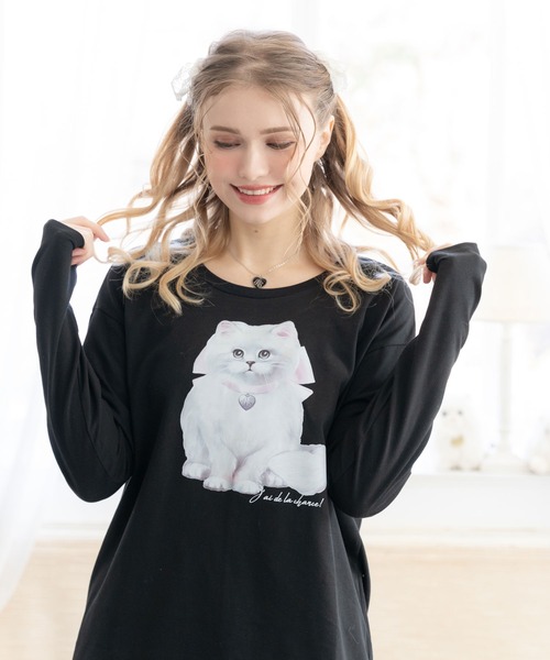 DearMyLoveRose(ディアマイラブローズ)の「オリジナル柄指穴チュニックロンT(Tシャツ/カットソー・レディース・ベビーピンク/ダークブラック/ブラック/ホワイト×ホワイト/ブラック×ホワイト・FREE)」の20枚目の写真