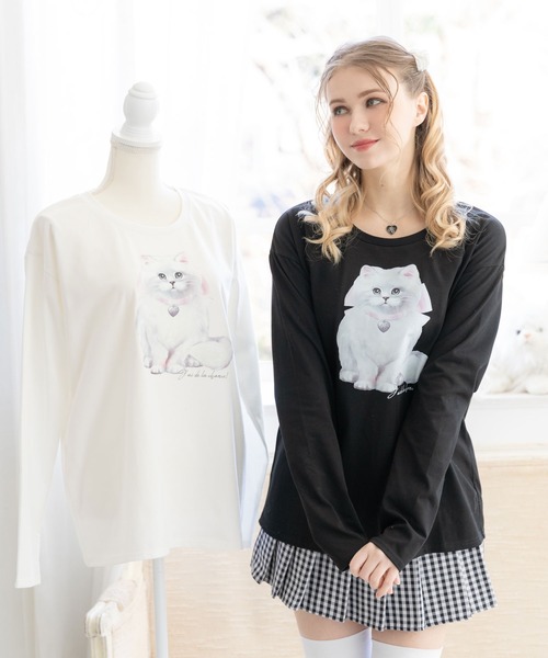 DearMyLoveRose(ディアマイラブローズ)の「オリジナル柄指穴チュニックロンT(Tシャツ/カットソー・レディース・ベビーピンク/ダークブラック/ブラック/ホワイト×ホワイト/ブラック×ホワイト・FREE)」の9枚目の写真