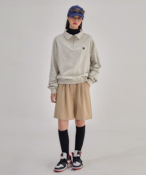 muahmuah（ムーアムーア）の「A'GEM/9 × .kom『muah muah/ムーアムーア』LOGO POINT FULL OVER NECK ZIPUP/ロゴポイントハーフジップ スウェットシャツ（スウェット・レディース・ブラック/グレー/アイボリー/ホワイト・FREE）」の11枚目の写真