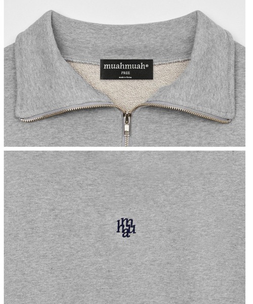 muahmuah（ムーアムーア）の「A'GEM/9 × .kom『muah muah/ムーアムーア』LOGO POINT FULL OVER NECK ZIPUP/ロゴポイントハーフジップ スウェットシャツ（スウェット・レディース・ブラック/グレー/アイボリー/ホワイト・FREE）」の10枚目の写真