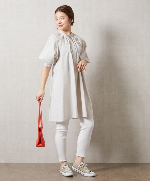 FREAK'S STORE（フリークスストア）の「【限定展開】コットンメローレギンス（レギンス/スパッツ・レディース・ストライプ/ブラック/グレー/オフホワイト/ネイビー・ﾌﾘ-）」の6枚目の写真