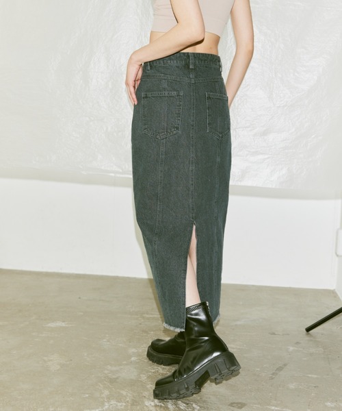Happy John(ハッピージョン)の「fringe denim skirt/フリンジデニムスカート(デニムスカート・レディース・チャコールグレー/サックスブルー・SMALL/MEDIUM)」の6枚目の写真