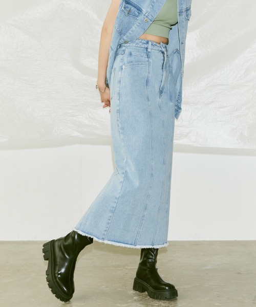 Happy John(ハッピージョン)の「fringe denim skirt/フリンジデニムスカート(デニムスカート・レディース・チャコールグレー/サックスブルー・SMALL/MEDIUM)」の15枚目の写真