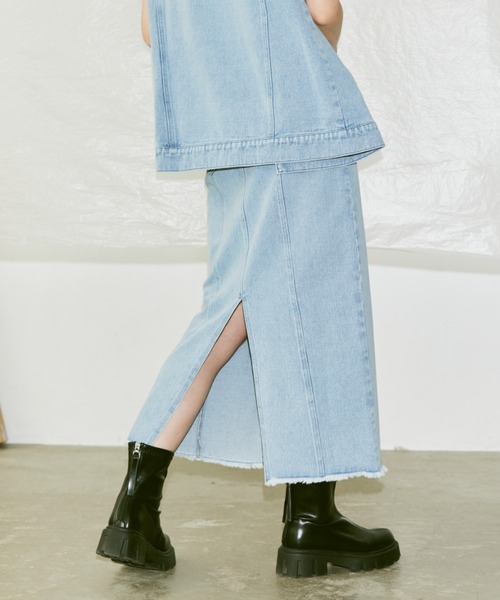 Happy John(ハッピージョン)の「fringe denim skirt/フリンジデニムスカート(デニムスカート・レディース・チャコールグレー/サックスブルー・SMALL/MEDIUM)」の16枚目の写真