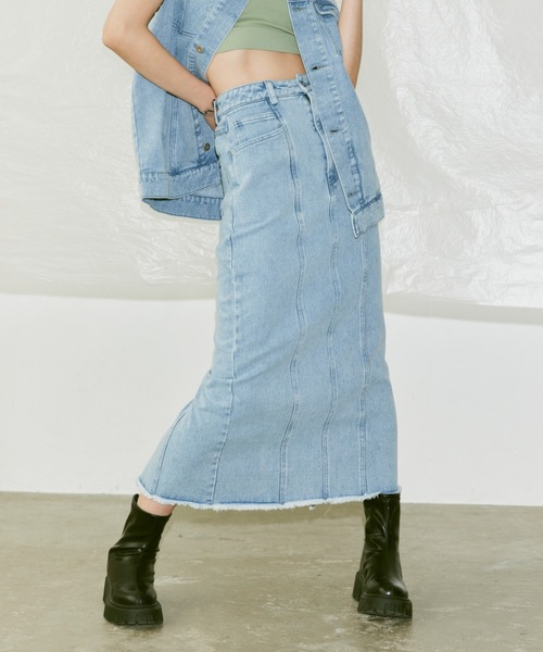 Happy John(ハッピージョン)の「fringe denim skirt/フリンジデニムスカート(デニムスカート・レディース・チャコールグレー/サックスブルー・SMALL/MEDIUM)」の14枚目の写真