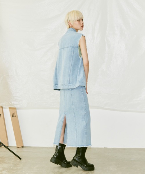 Happy John(ハッピージョン)の「fringe denim skirt/フリンジデニムスカート(デニムスカート・レディース・チャコールグレー/サックスブルー・SMALL/MEDIUM)」の18枚目の写真