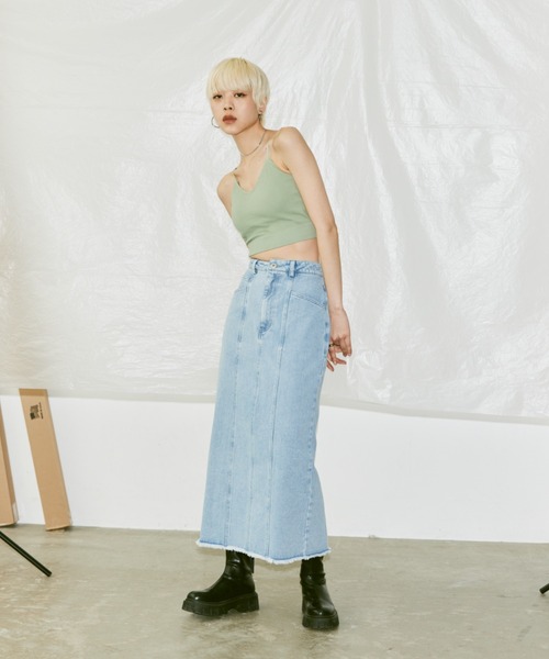 Happy John(ハッピージョン)の「fringe denim skirt/フリンジデニムスカート(デニムスカート・レディース・チャコールグレー/サックスブルー・SMALL/MEDIUM)」の20枚目の写真