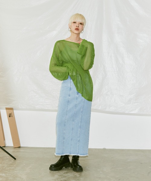 Happy John(ハッピージョン)の「fringe denim skirt/フリンジデニムスカート(デニムスカート・レディース・チャコールグレー/サックスブルー・SMALL/MEDIUM)」の21枚目の写真