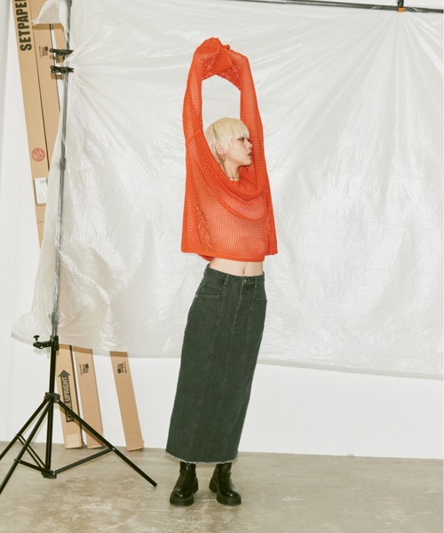 Happy John(ハッピージョン)の「fringe denim skirt/フリンジデニムスカート(デニムスカート・レディース・チャコールグレー/サックスブルー・SMALL/MEDIUM)」の11枚目の写真