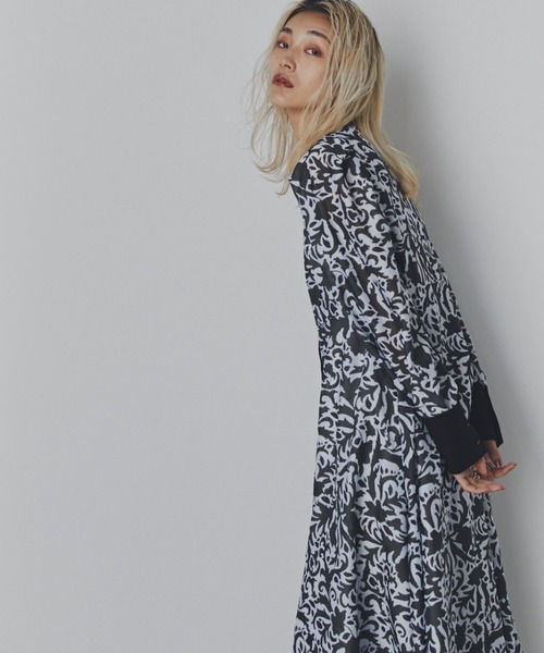 ROSEBUD /美品/花柄/ロングワンピース/ブラックカラー/チャイナボタン ROSEBUD /美品/花柄/ロングワンピース/ブラックカラー/チャイナ