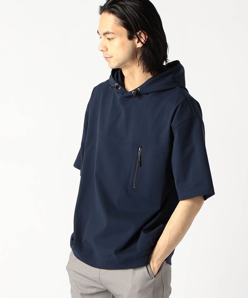 Grand PARK（グランドパーク）の「圧縮マイクロ鹿の子半袖パーカー（パーカー・メンズ・ホワイト/ネイビー/ブラック/グレー・MEDIUM/LARGE/X-LARGE）」の4枚目の写真