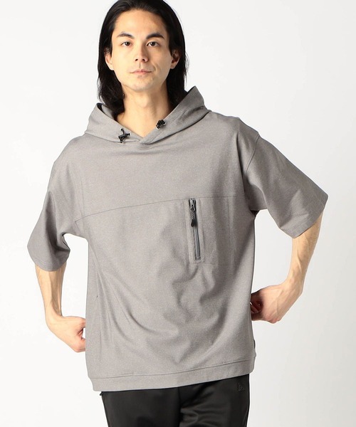 Grand PARK（グランドパーク）の「圧縮マイクロ鹿の子半袖パーカー（パーカー・メンズ・ホワイト/ネイビー/ブラック/グレー・MEDIUM/LARGE/X-LARGE）」の3枚目の写真