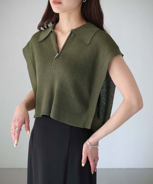 cheriella（シェリエラ）の「【cheriella】WEB限定シアーハーフジップショートニット（ニット/セーター・レディース・ブラック/カーキ/アイボリー・M）」の3枚目の写真