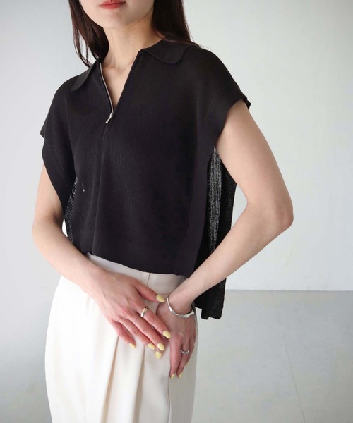 cheriella（シェリエラ）の「【cheriella】WEB限定シアーハーフジップショートニット（ニット/セーター・レディース・ブラック/カーキ/アイボリー・M）」の14枚目の写真