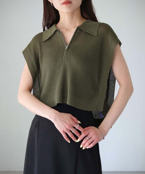 cheriella（シェリエラ）の「【cheriella】WEB限定シアーハーフジップショートニット（ニット/セーター・レディース・ブラック/カーキ/アイボリー・M）」の21枚目の写真