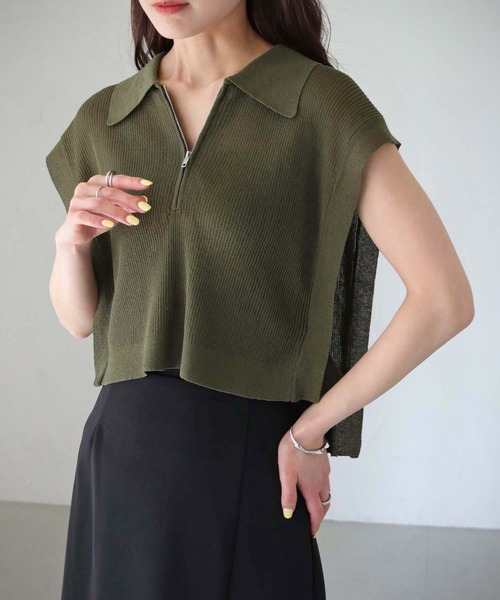 cheriella（シェリエラ）の「【cheriella】WEB限定シアーハーフジップショートニット（ニット/セーター・レディース・ブラック/カーキ/アイボリー・M）」の6枚目の写真
