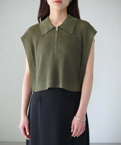 cheriella（シェリエラ）の「【cheriella】WEB限定シアーハーフジップショートニット（ニット/セーター・レディース・ブラック/カーキ/アイボリー・M）」の16枚目の写真