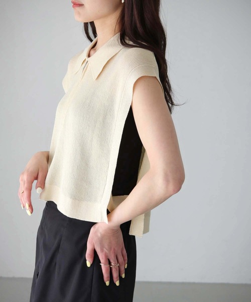 cheriella（シェリエラ）の「【cheriella】WEB限定シアーハーフジップショートニット（ニット/セーター・レディース・ブラック/カーキ/アイボリー・M）」の13枚目の写真