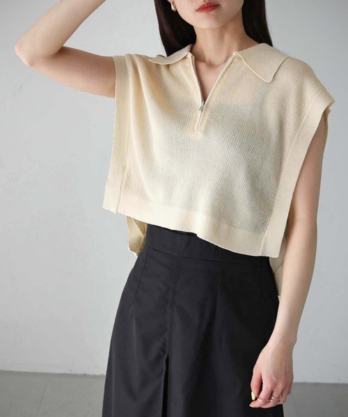 cheriella（シェリエラ）の「【cheriella】WEB限定シアーハーフジップショートニット（ニット/セーター・レディース・ブラック/カーキ/アイボリー・M）」の18枚目の写真