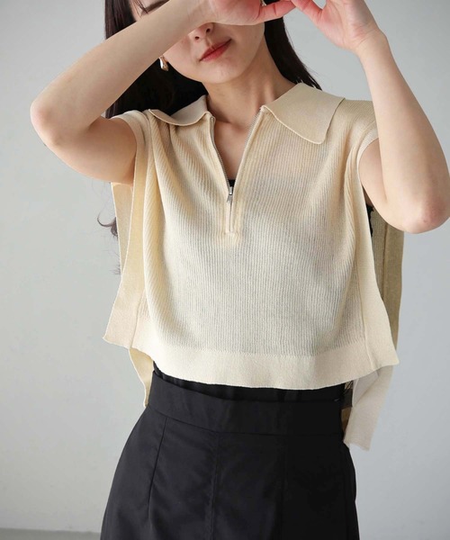 cheriella（シェリエラ）の「【cheriella】WEB限定シアーハーフジップショートニット（ニット/セーター・レディース・ブラック/カーキ/アイボリー・M）」の8枚目の写真