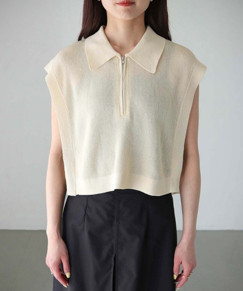 cheriella（シェリエラ）の「【cheriella】WEB限定シアーハーフジップショートニット（ニット/セーター・レディース・ブラック/カーキ/アイボリー・M）」の4枚目の写真