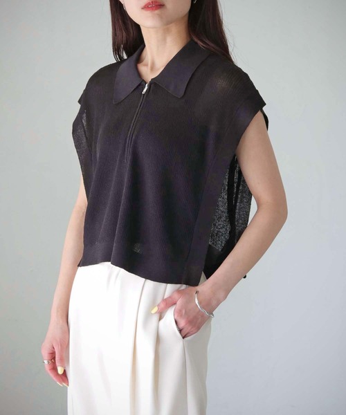 cheriella（シェリエラ）の「【cheriella】WEB限定シアーハーフジップショートニット（ニット/セーター・レディース・ブラック/カーキ/アイボリー・M）」の10枚目の写真