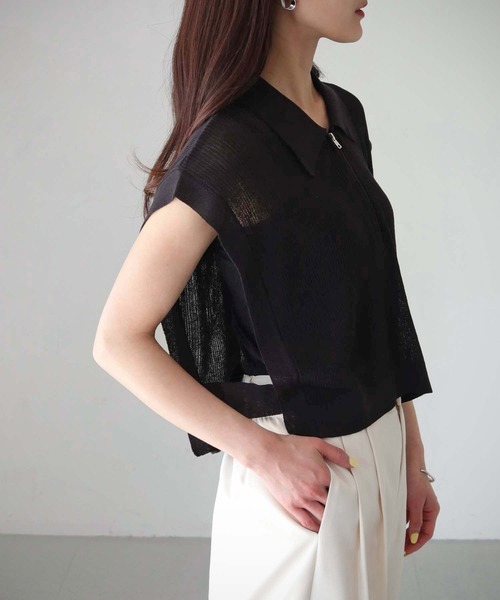 cheriella（シェリエラ）の「【cheriella】WEB限定シアーハーフジップショートニット（ニット/セーター・レディース・ブラック/カーキ/アイボリー・M）」の20枚目の写真