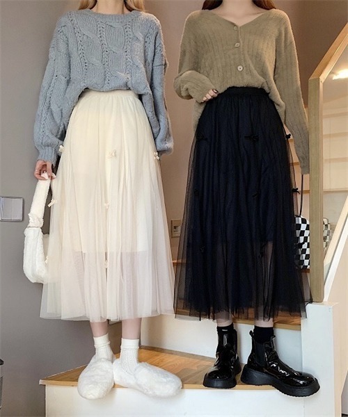 FREE STYLISTS（フリー スタイリスト）の「リボンチュールスカート（スカート・レディース・ベージュ/ブラック・FREE）」の10枚目の写真