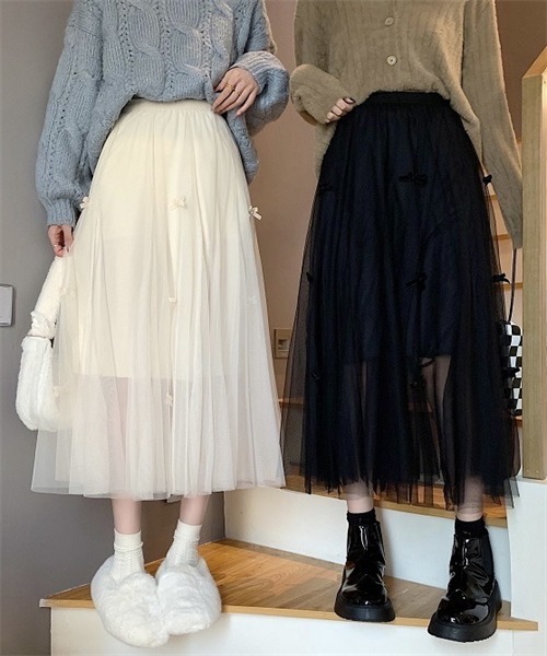 FREE STYLISTS（フリー スタイリスト）の「リボンチュールスカート（スカート・レディース・ベージュ/ブラック・FREE）」の6枚目の写真
