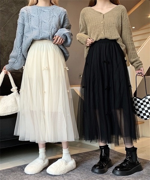 FREE STYLISTS（フリー スタイリスト）の「リボンチュールスカート（スカート・レディース・ベージュ/ブラック・FREE）」の9枚目の写真