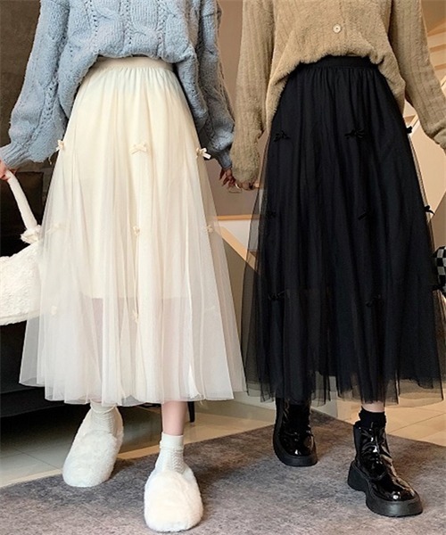 FREE STYLISTS（フリー スタイリスト）の「リボンチュールスカート（スカート・レディース・ベージュ/ブラック・FREE）」の8枚目の写真