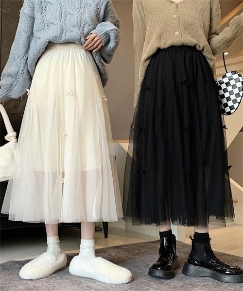 FREE STYLISTS（フリー スタイリスト）の「リボンチュールスカート（スカート・レディース・ベージュ/ブラック・FREE）」の7枚目の写真