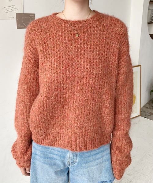 セール】ざっくり畦編みMIXヤーンニットプルオーバー（ニット/セーター