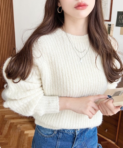 セール】ざっくり畦編みMIXヤーンニットプルオーバー（ニット/セーター