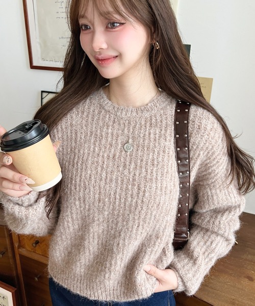 セール】ざっくり畦編みMIXヤーンニットプルオーバー（ニット/セーター