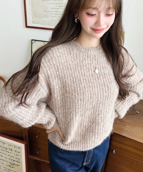 セール】ざっくり畦編みMIXヤーンニットプルオーバー（ニット/セーター
