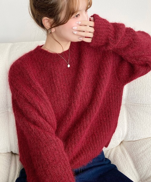 セール】ざっくり畦編みMIXヤーンニットプルオーバー（ニット/セーター