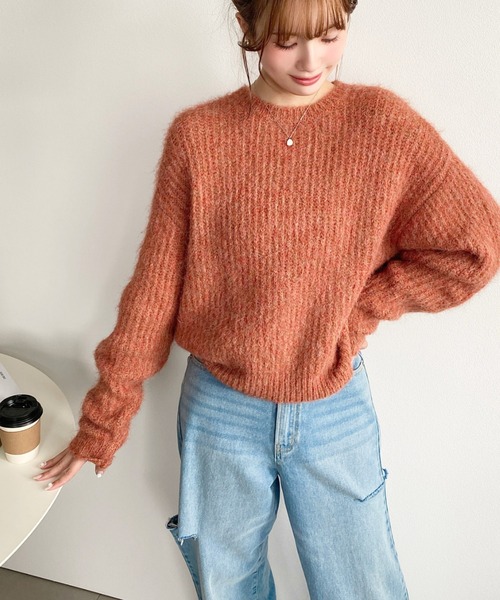 セール】ざっくり畦編みMIXヤーンニットプルオーバー（ニット/セーター
