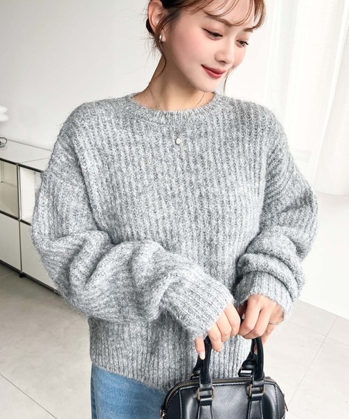 moment+（モーメントプラス）の「ざっくり畦編みMIXヤーンニットプルオーバー（ニット/セーター・レディース・ブラウン/イエロー/オレンジ/アイボリー/ミント/チャコールグレー/グレイッシュベージュ/レッド/杢グレー・M/L）」の13枚目の写真