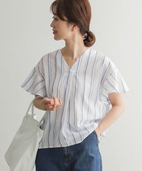 URBAN RESEARCH DOORS（アーバンリサーチドアーズ）の「『UR TECH Smart Linen Touch』ストライプフレアスリーブブラウス（シャツ/ブラウス・レディース・グリーン/ブルー・MEDIUM）」の10枚目の写真